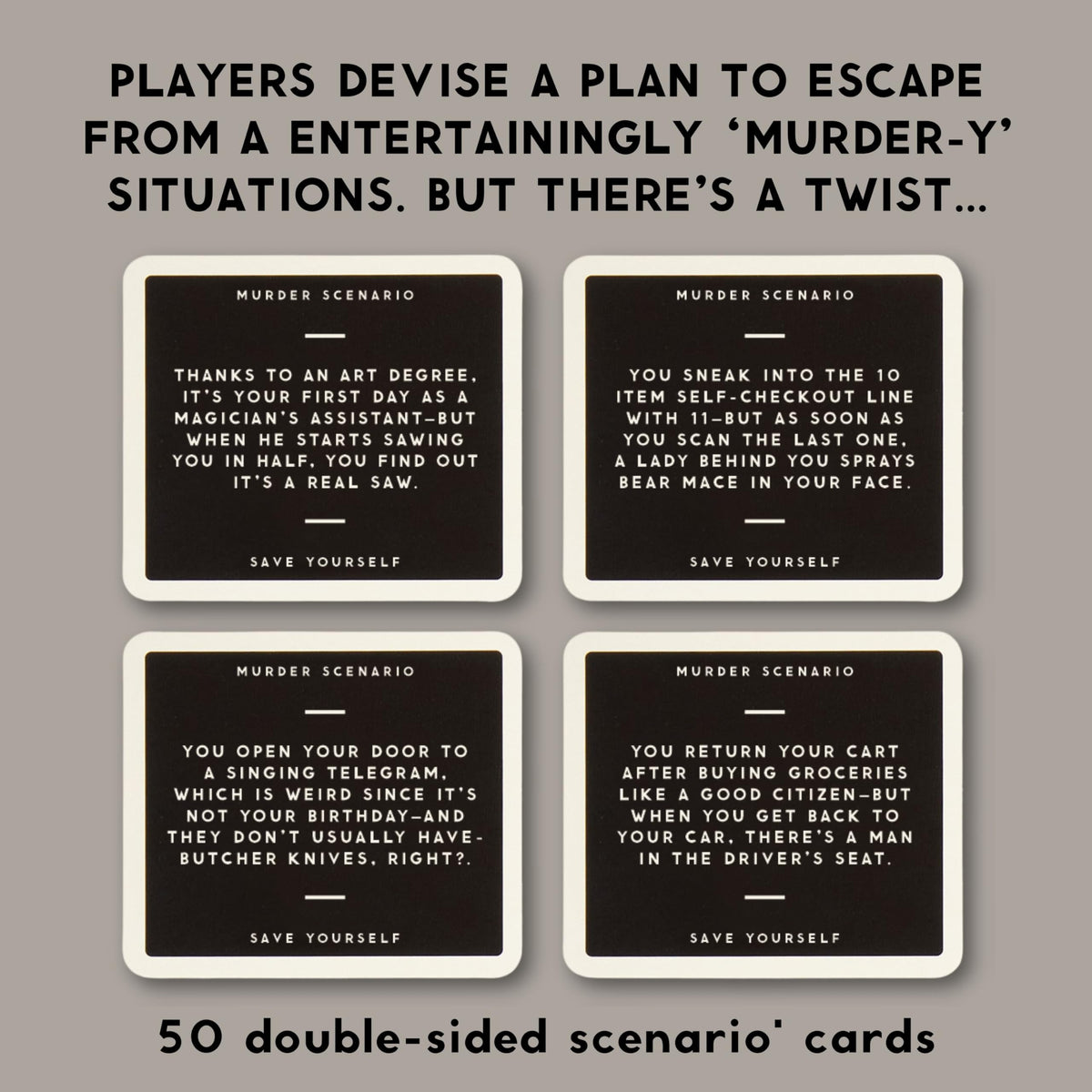 Brass Monkey Not Today, Murder scenario cards fuel suspenseful, social storytelling.