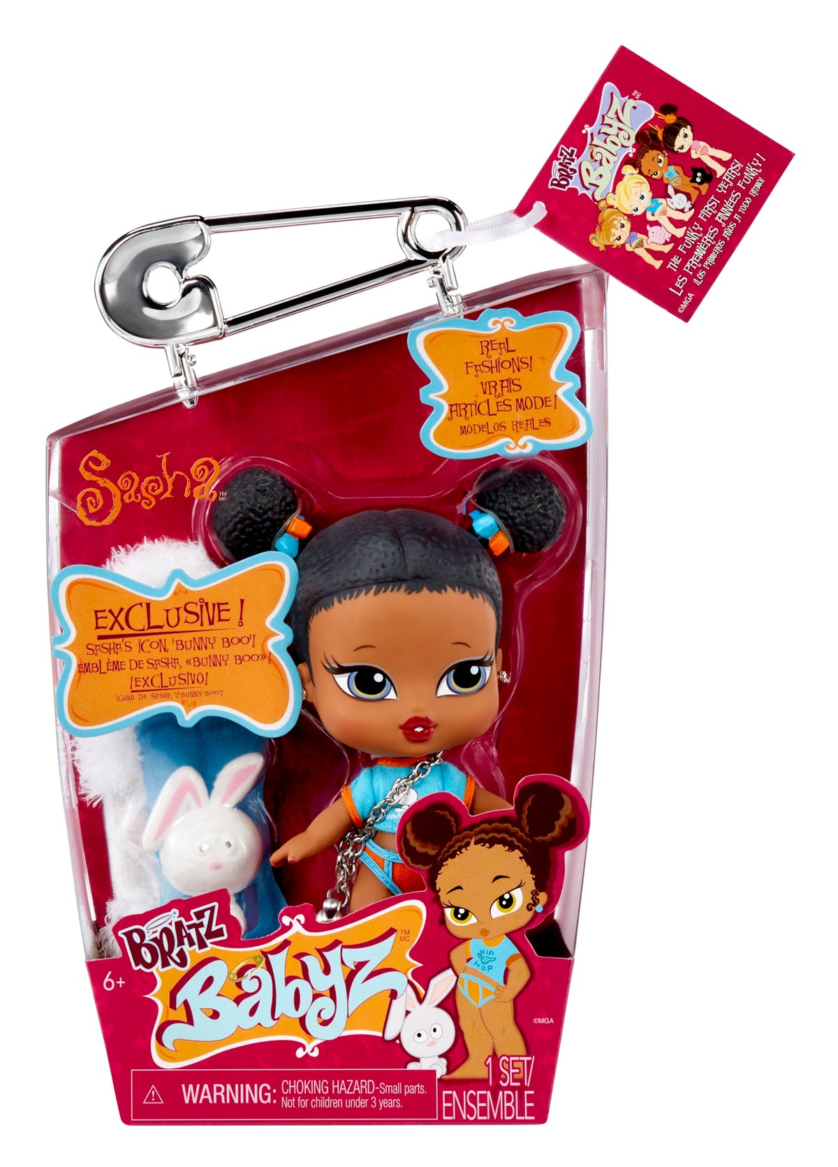 Bratz Babyz Sasha doll front view for nostalgic display and posing fun