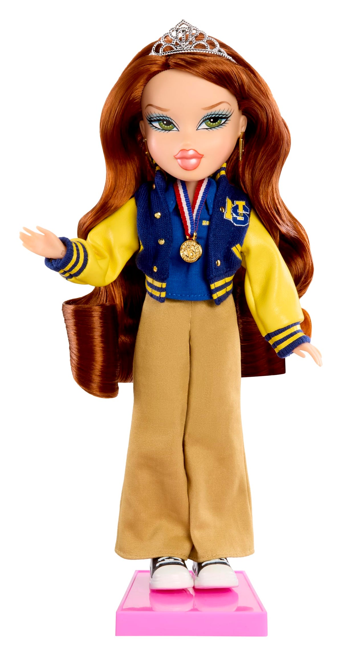 Bratz Cady blue sweater and plaid mini skirt—versatile for hallways and stage play.