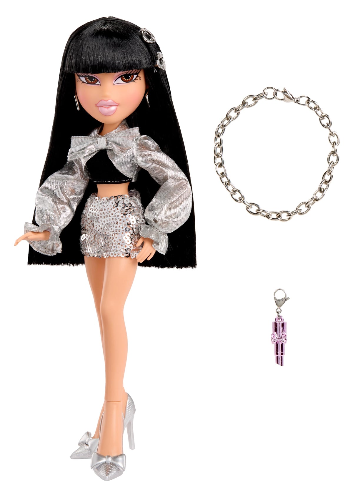 Jade with silver skirt highlighting chrome style and glam.