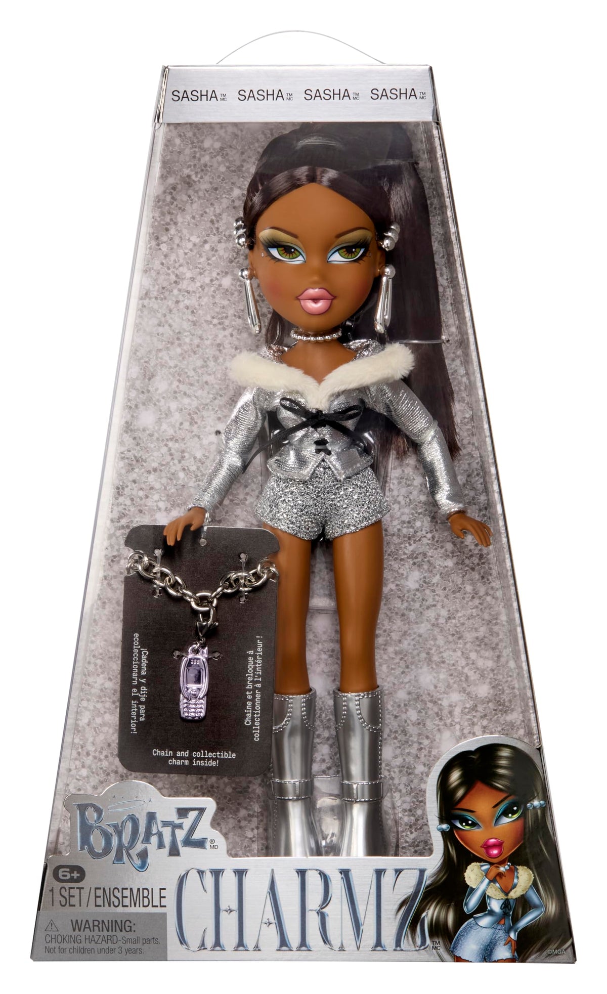 Bratz Charmz Sasha chrome jacket with white faux-fur for luxe style