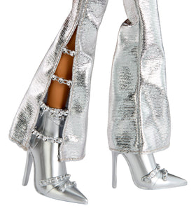 Yasmin metallic bootcut pants and chrome boots inspire stylish pretend outfits