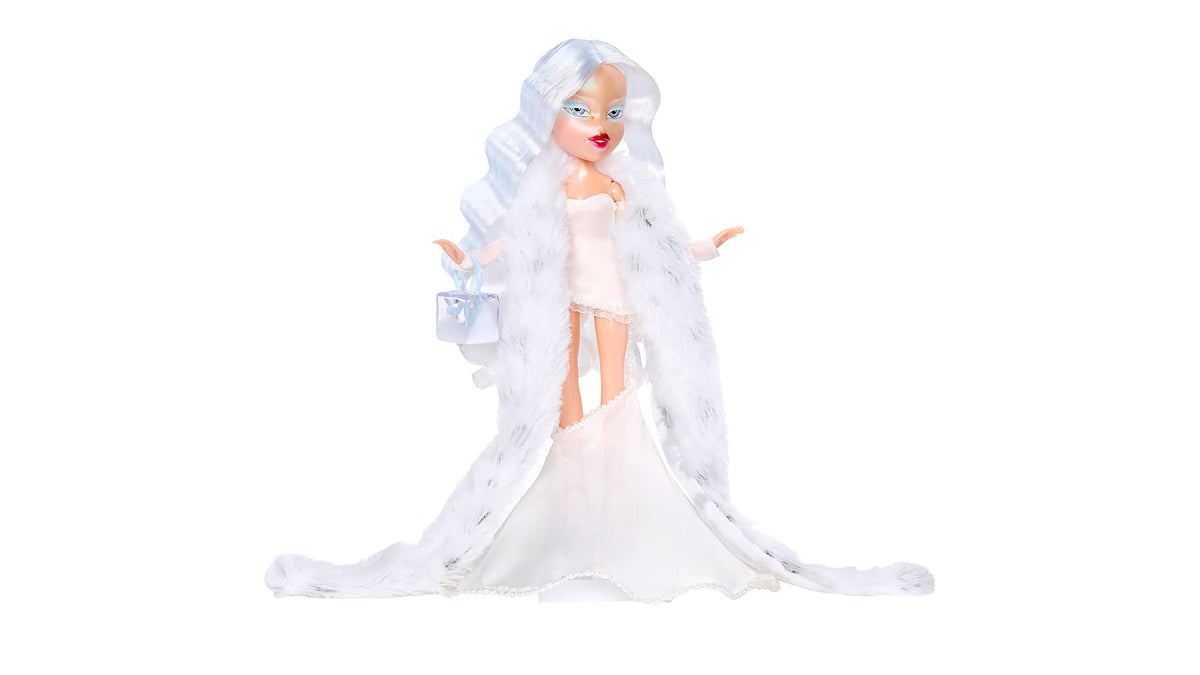 Cloe faux-fur scarf adds winter charm on shelf.