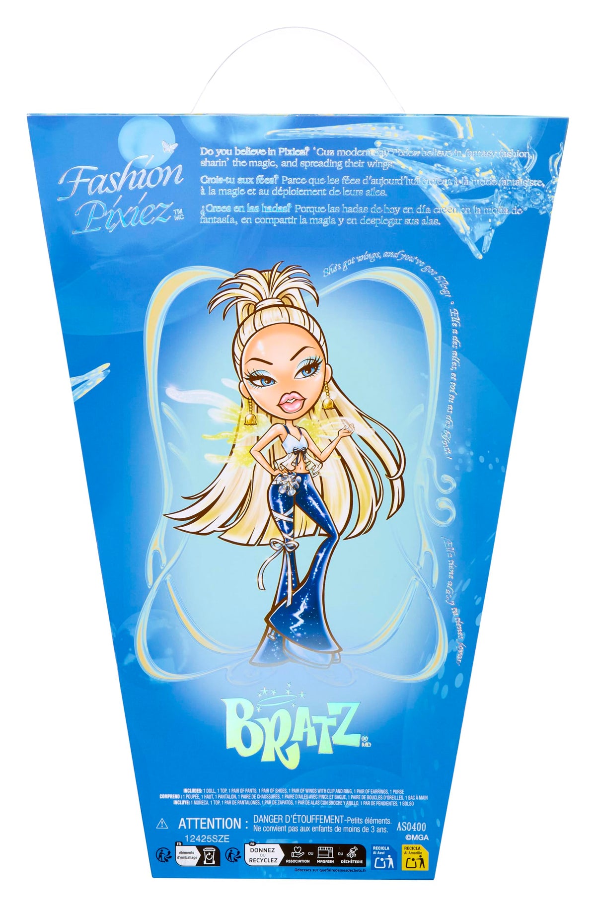 Bratz Fashion Pixiez Cloe accessories set: earrings, purse, and shoes enhance coordinated play.