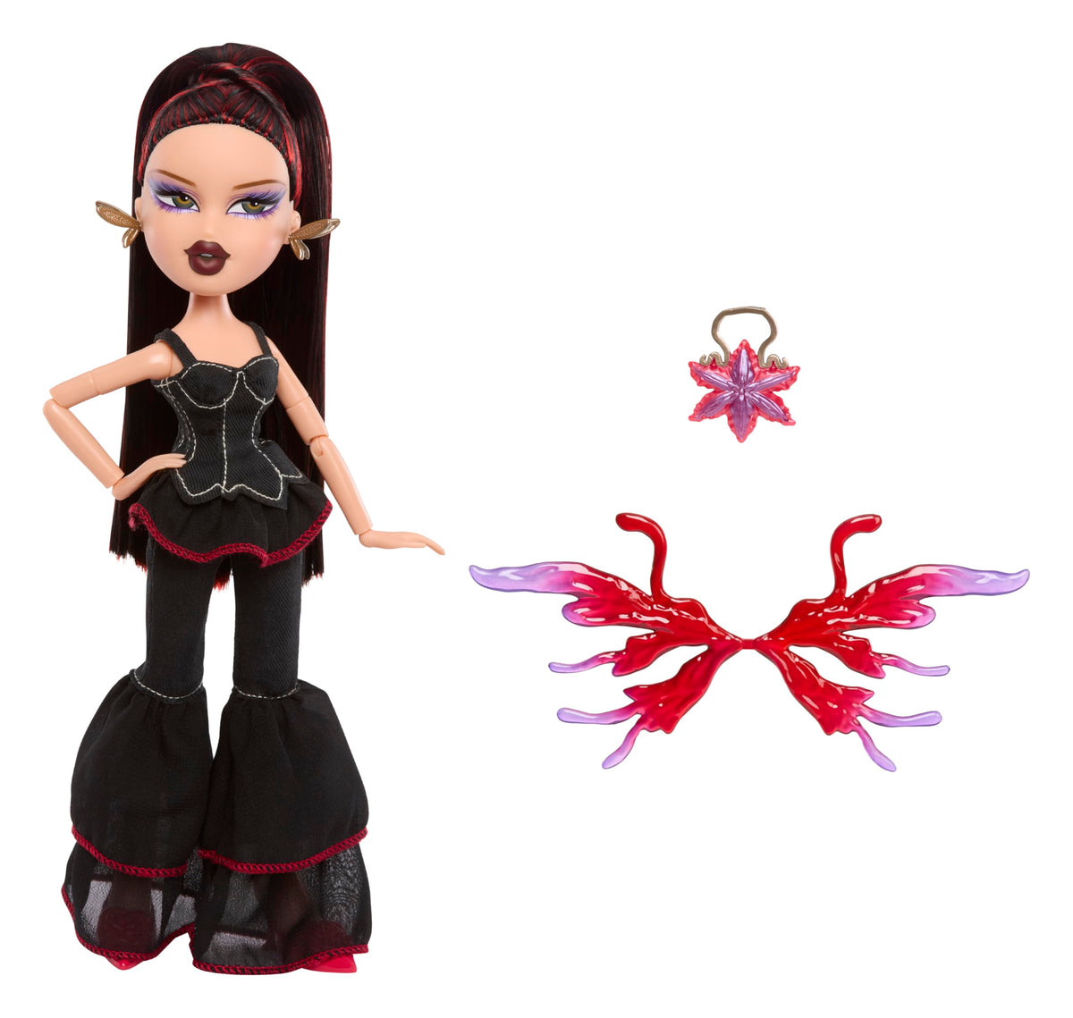 Lina in red and black ruffle outfit ready for magical party looks