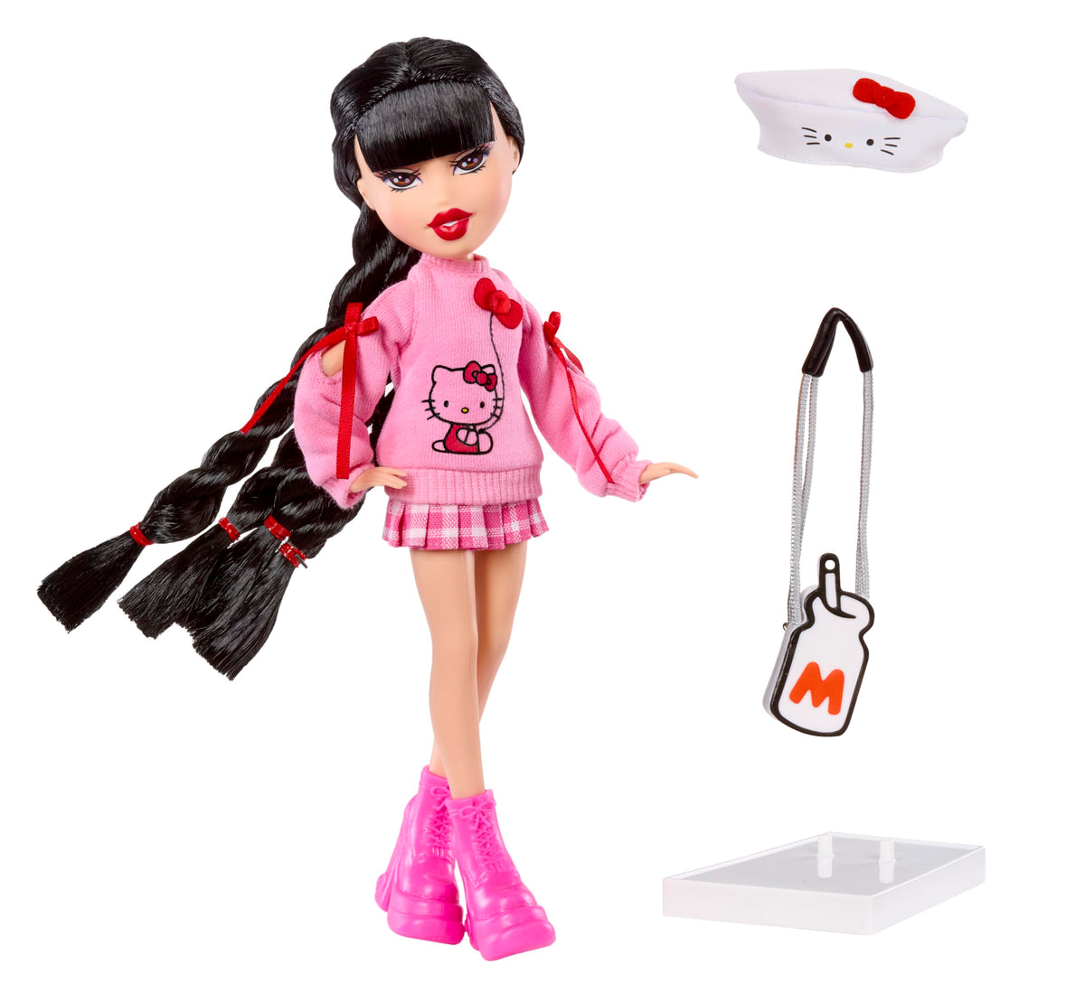 Bratz x Hello Kitty Jade doll pink sweater look, dress-up and collection