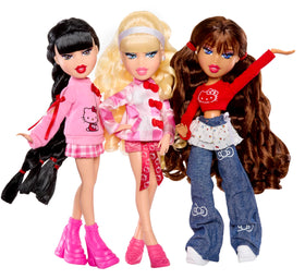 Adorable pigtails and purple eye makeup capture Bratz Sanrio style.