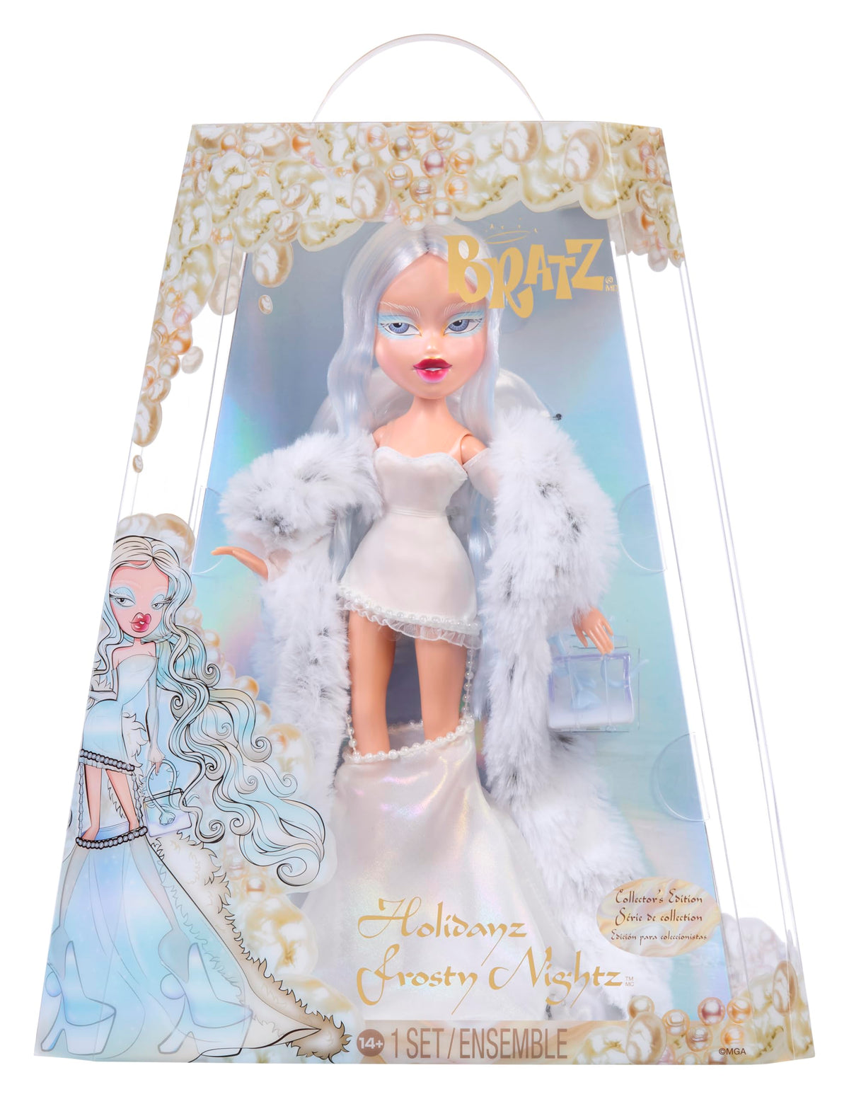 Bratz Cloe Holidayz Frosty Nightz doll in icy couture, ideal for display.