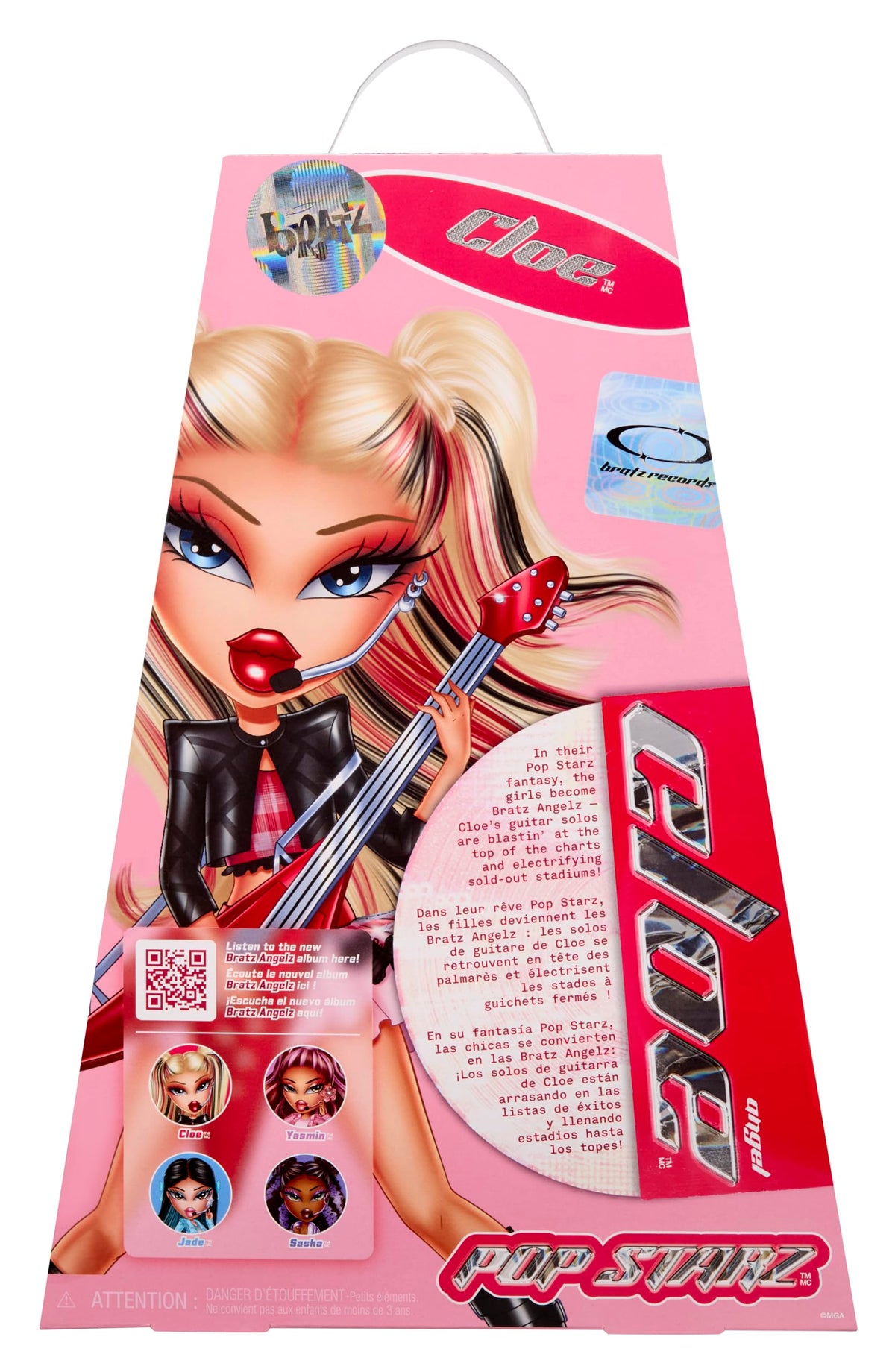 Bratz Pop Starz packaging display with Bratz art