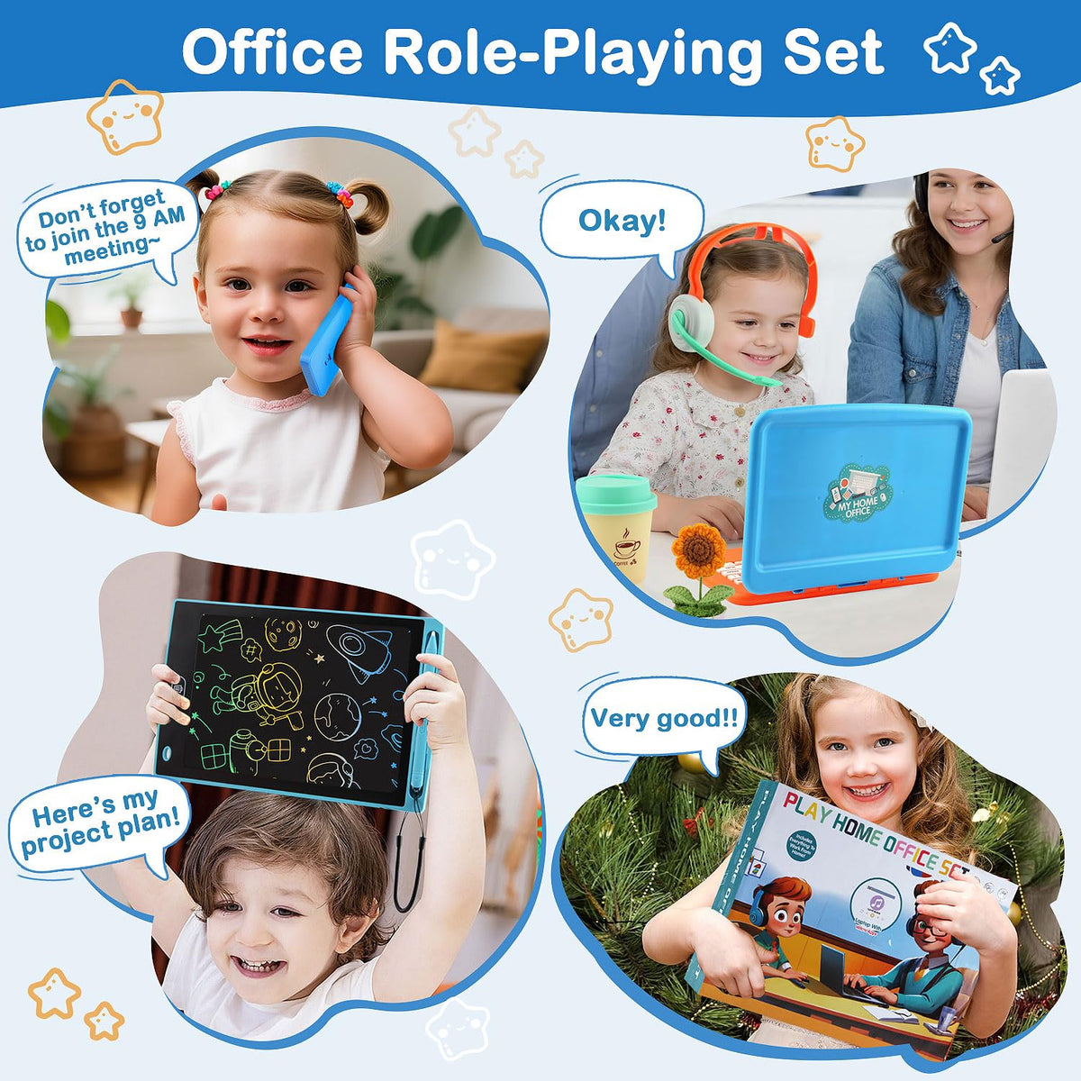 Bravilan pretend office laptop keyboard shows kid-friendly keys for pretend data entry.