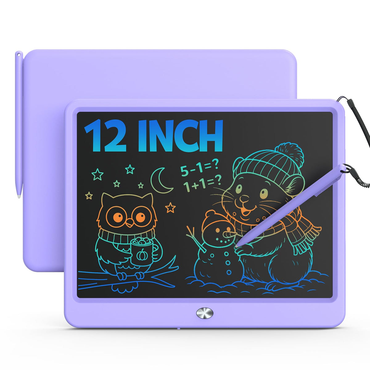 Bravokids 12-inch LCD tablet in purple, a safe, colorful screen for creative doodling.