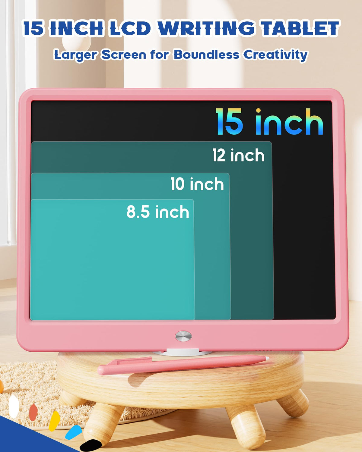 Bravokids 15-inch LCD writing tablet side view showing durable rounded edges