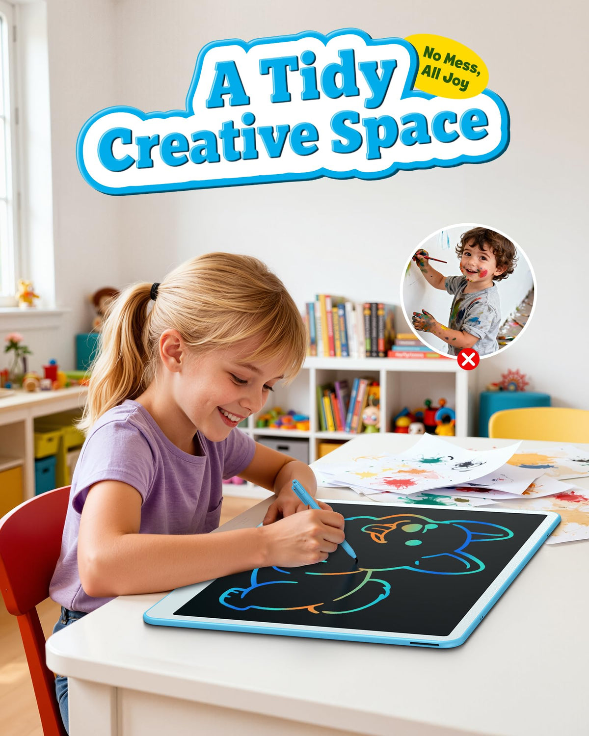 Bravokids 20-inch LCD writing tablet blue erase button for quick clearing