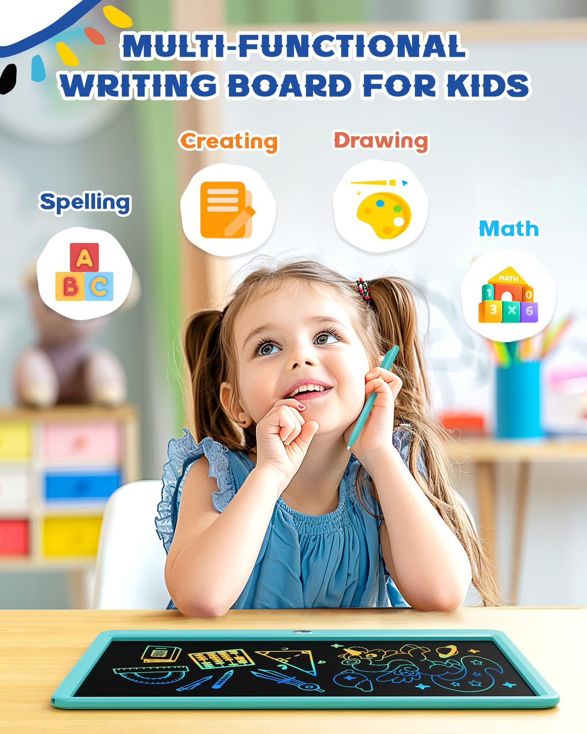 Bravokids erase button lets quick clean slate for repeated practice.
