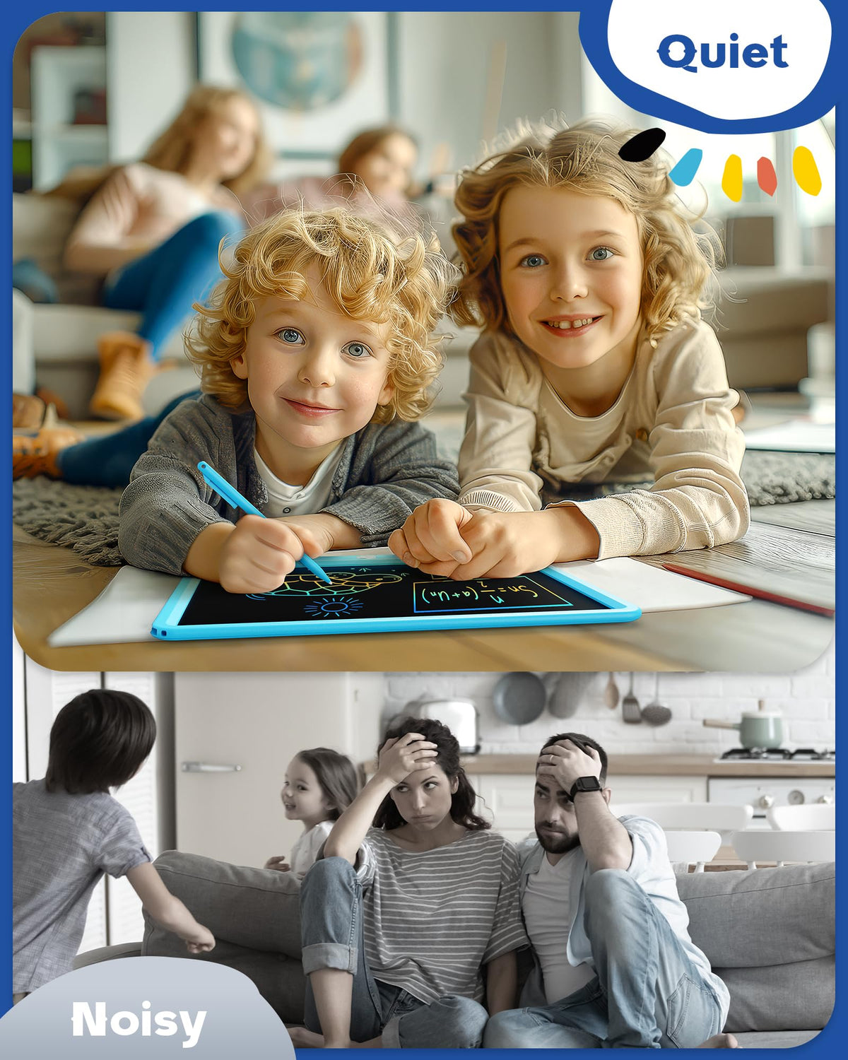 Bravokids non-glare blue screen supports focused drawing for kids.