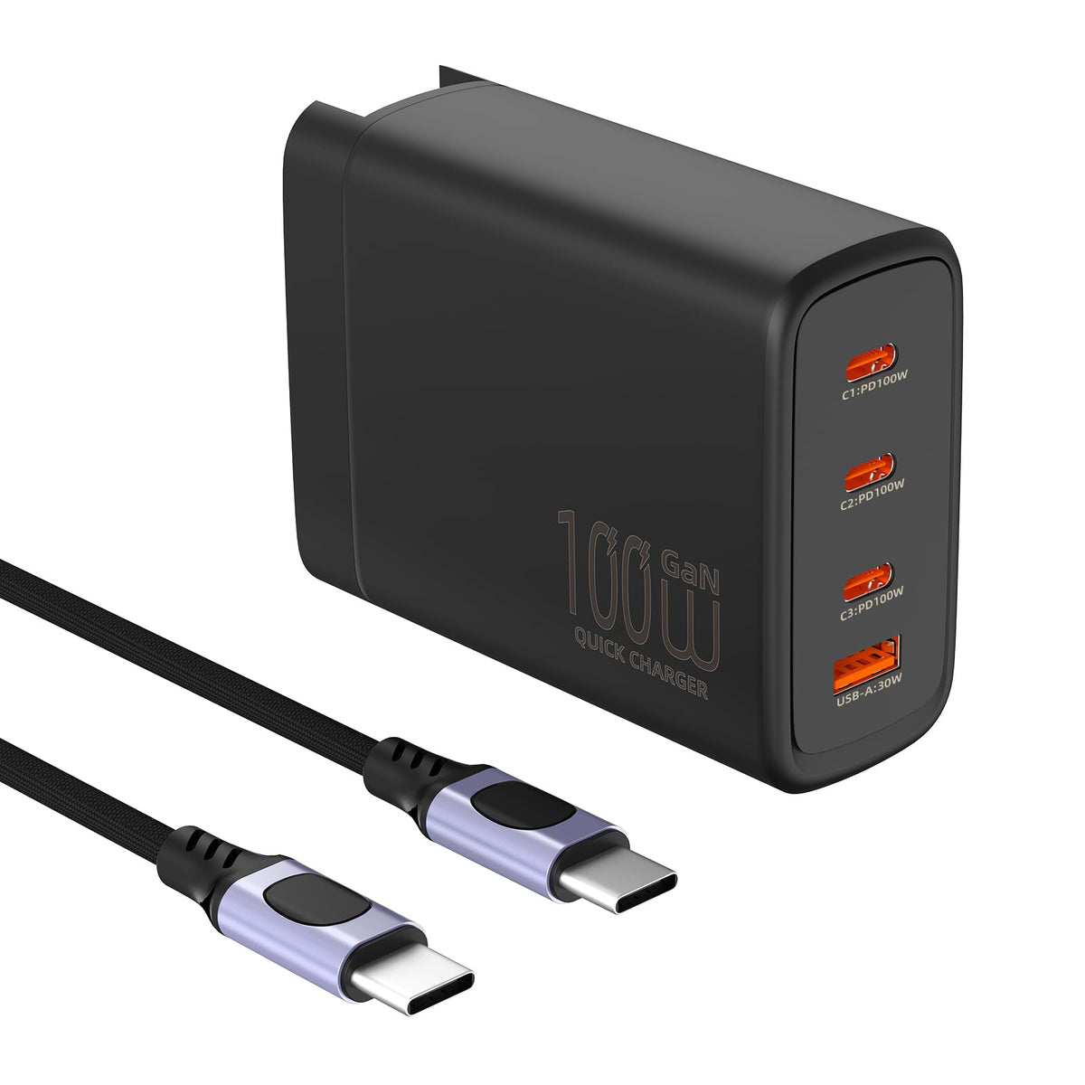 BRDRC 100W four-port charger front view powers multiple devices quickly