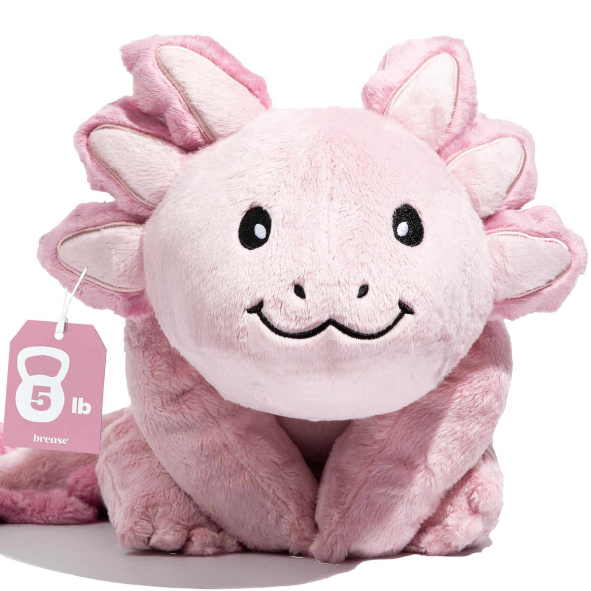 Brease 5 lb weighted pink axolotl dragon plush, full view for cozy comfort.