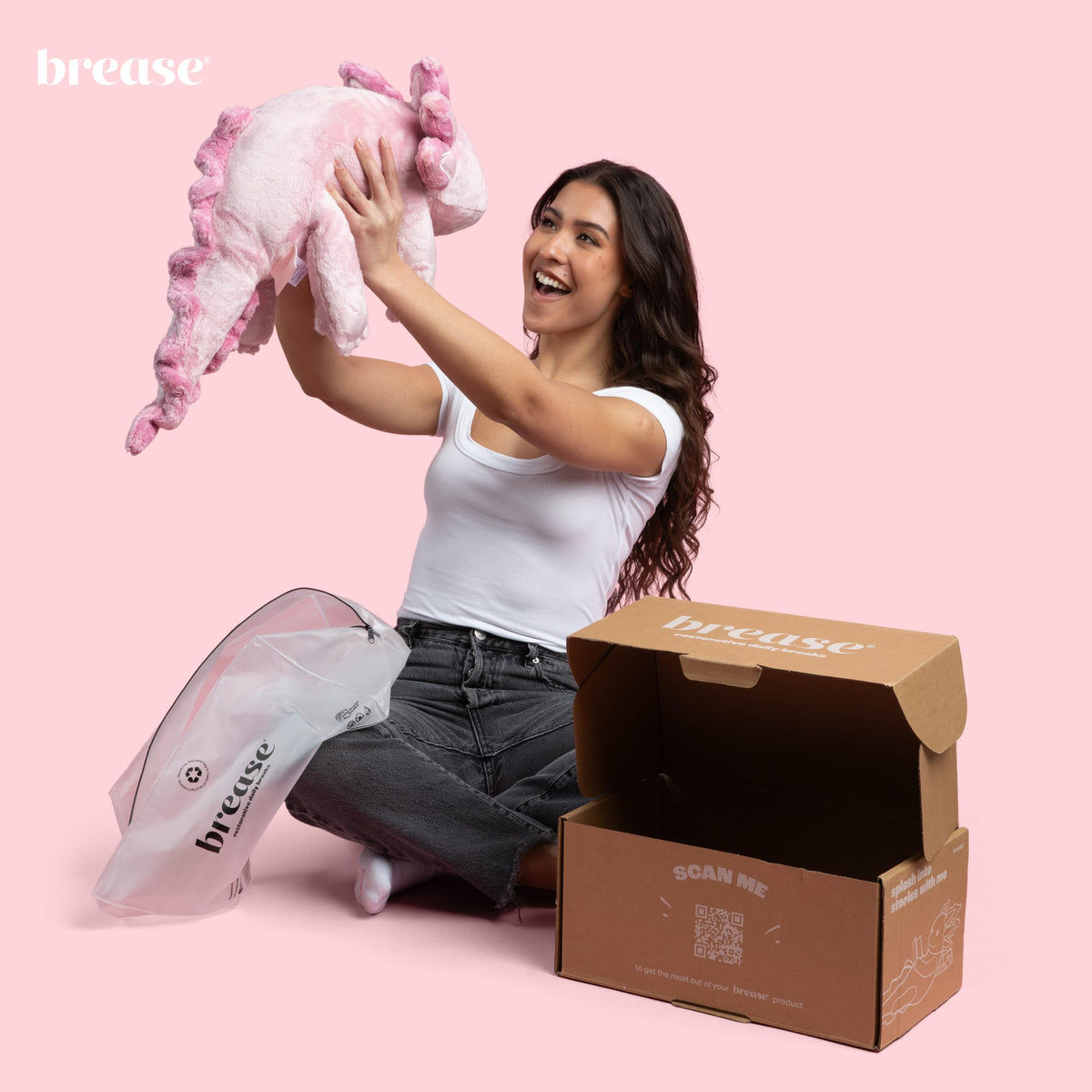 Brease family-friendly axolotl dragon plush, suitable for kids and adults.