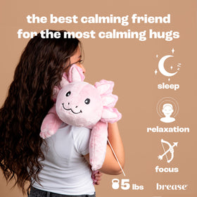 Brease pink axolotl dragon plush, design closeup highlighting whimsy and calm.