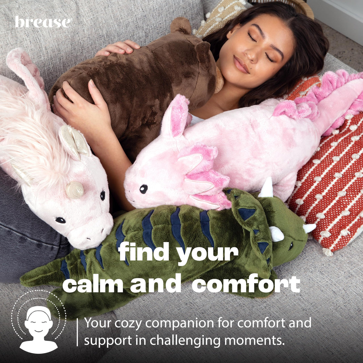 Brease weighted plush offers lap comfort during study breaks.