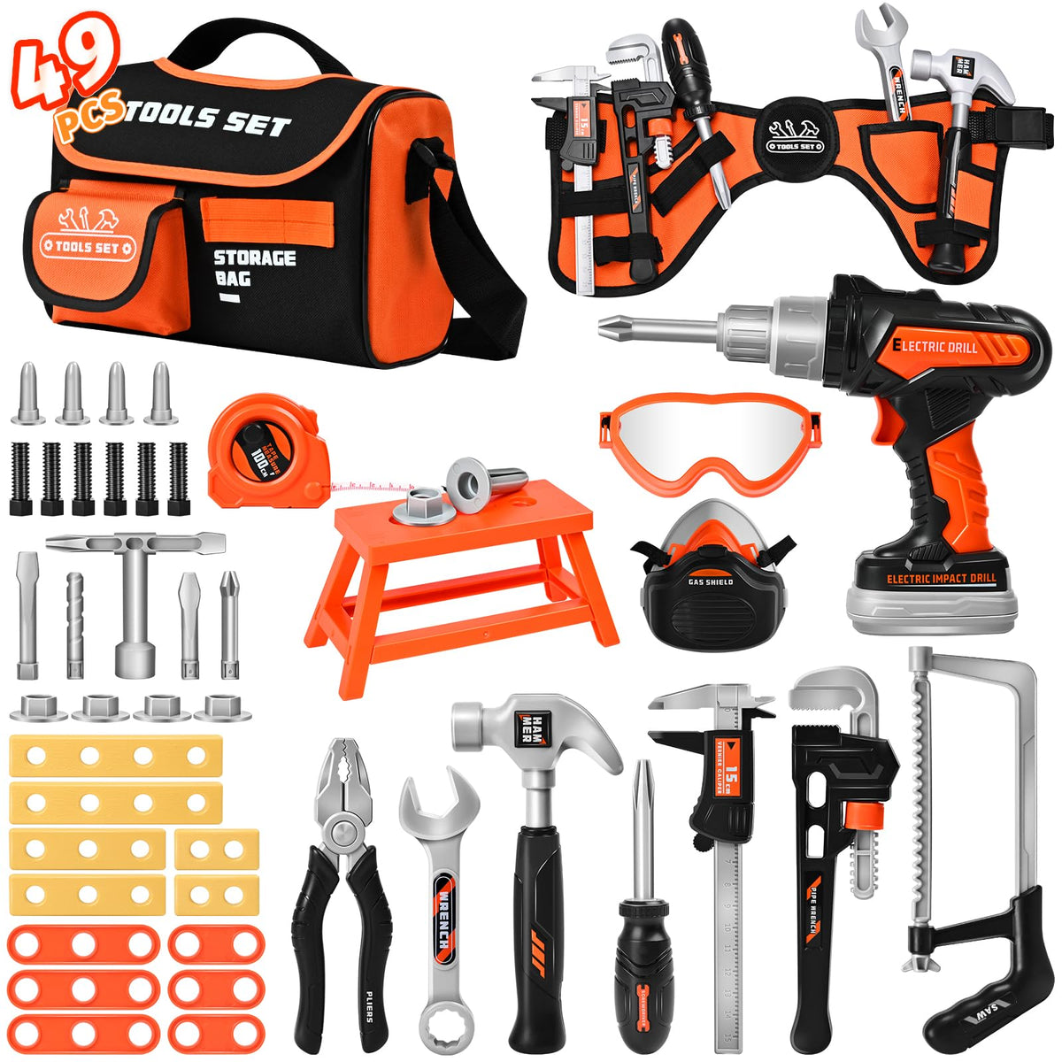 Breibowski kids tool set bag and drill with realistic sounds for imaginative play
