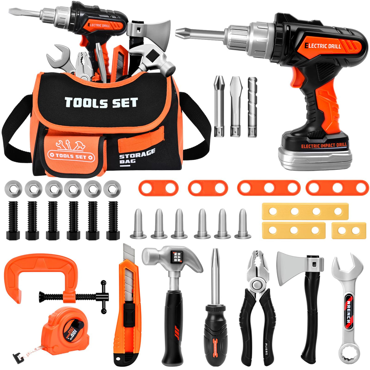 Breibowski premium kids tool set drill image showing battery-powered drill for imaginative play