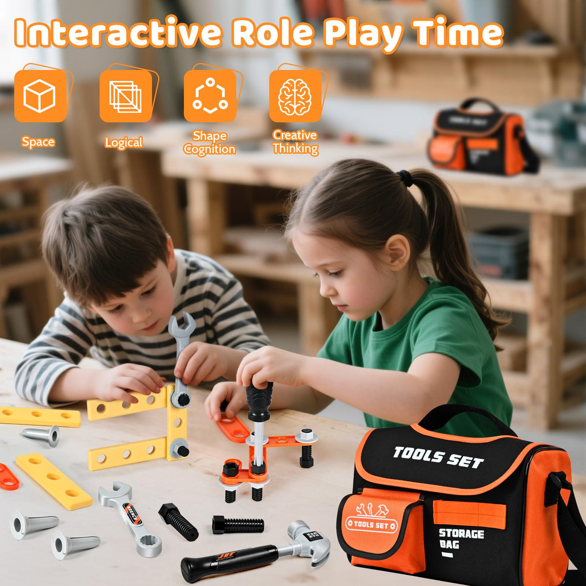 Breibowski premium kids tool set interchangeable bits image emphasizes versatile pretend projects