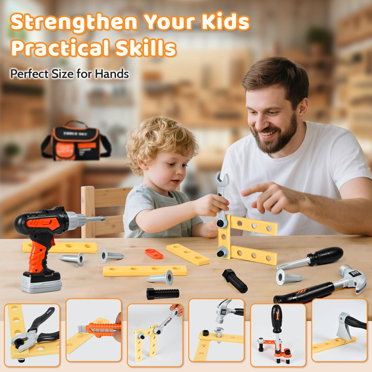 Breibowski premium kids tool set play tools image with C-clamp, axe, knife
