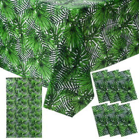 Breling rainforest tablecloth pack in green covers a table with easy cleanup.
