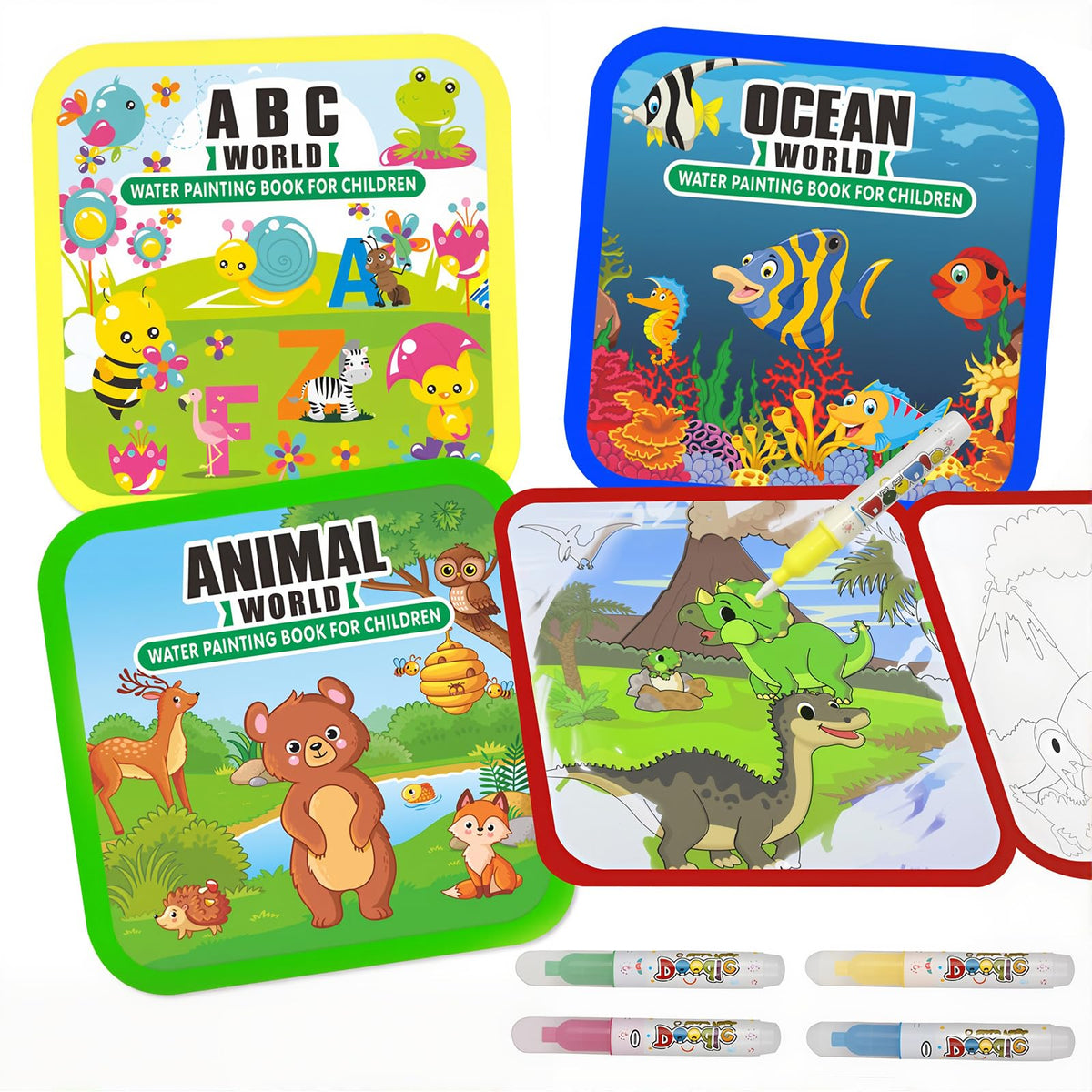 Bresdim Water Painting Book 4-Pack cover for mess-free toddler art adventures.