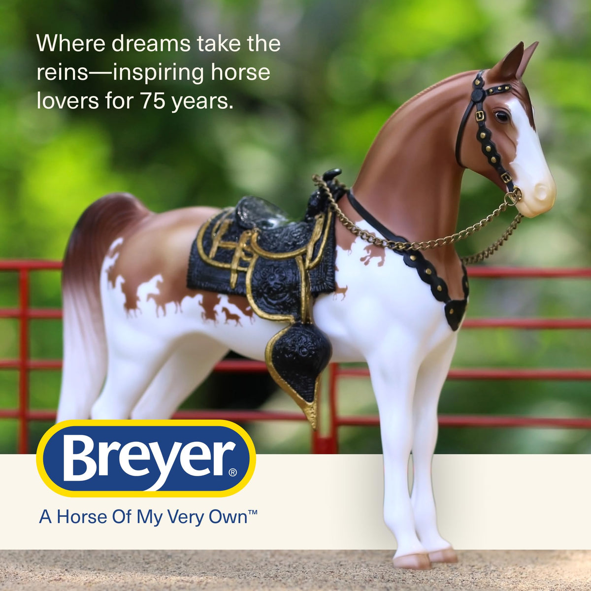 Breyer collectors shelf-ready display of classic horse models.