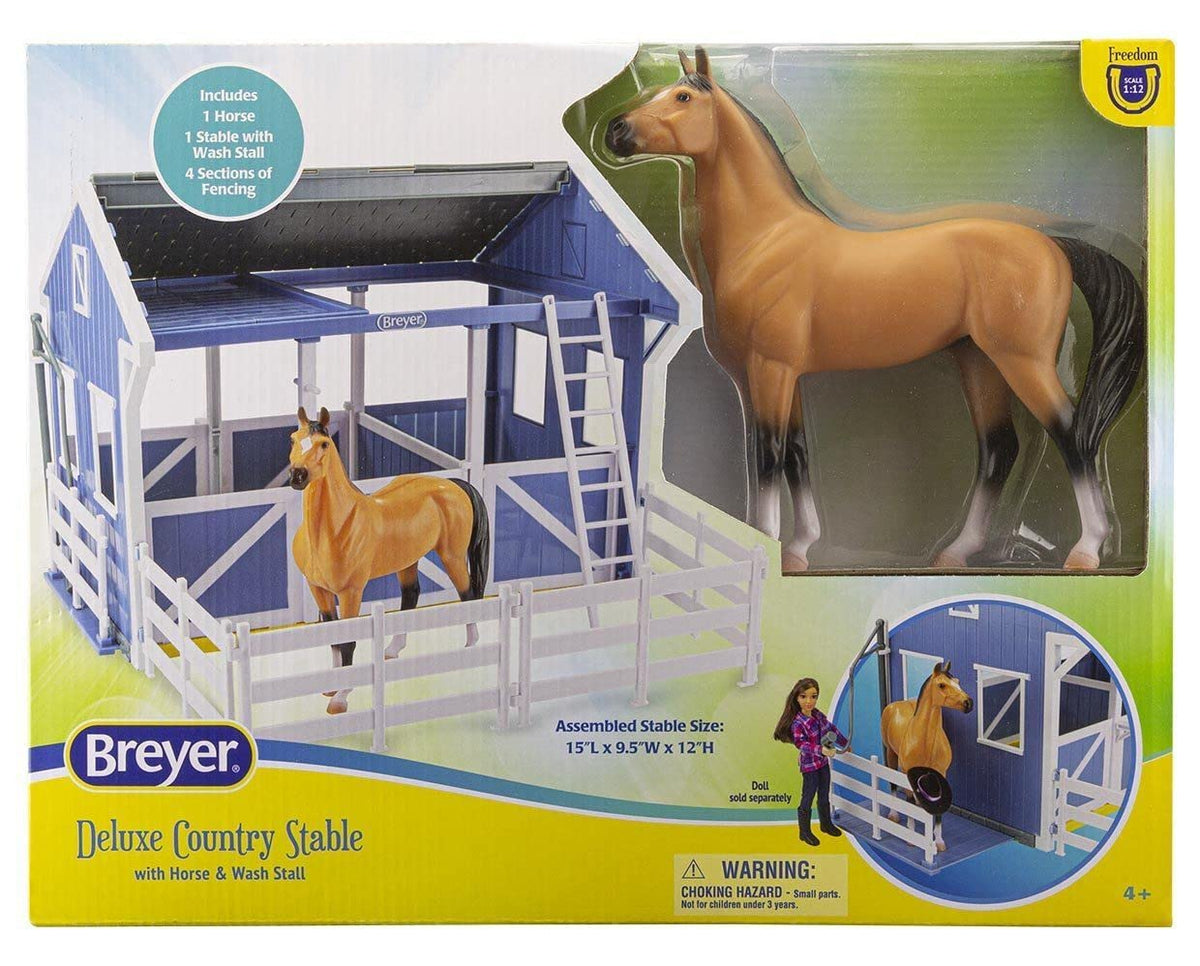 Breyer stable with tack storage and saddle hooks supports organized play