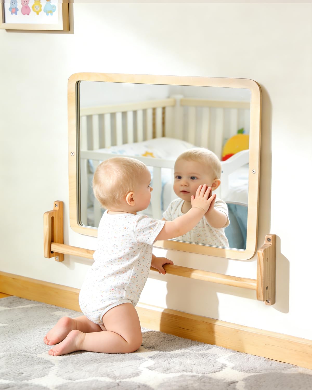 Brezlio baby mirror anti-rotation bar promotes stable play during tummy time