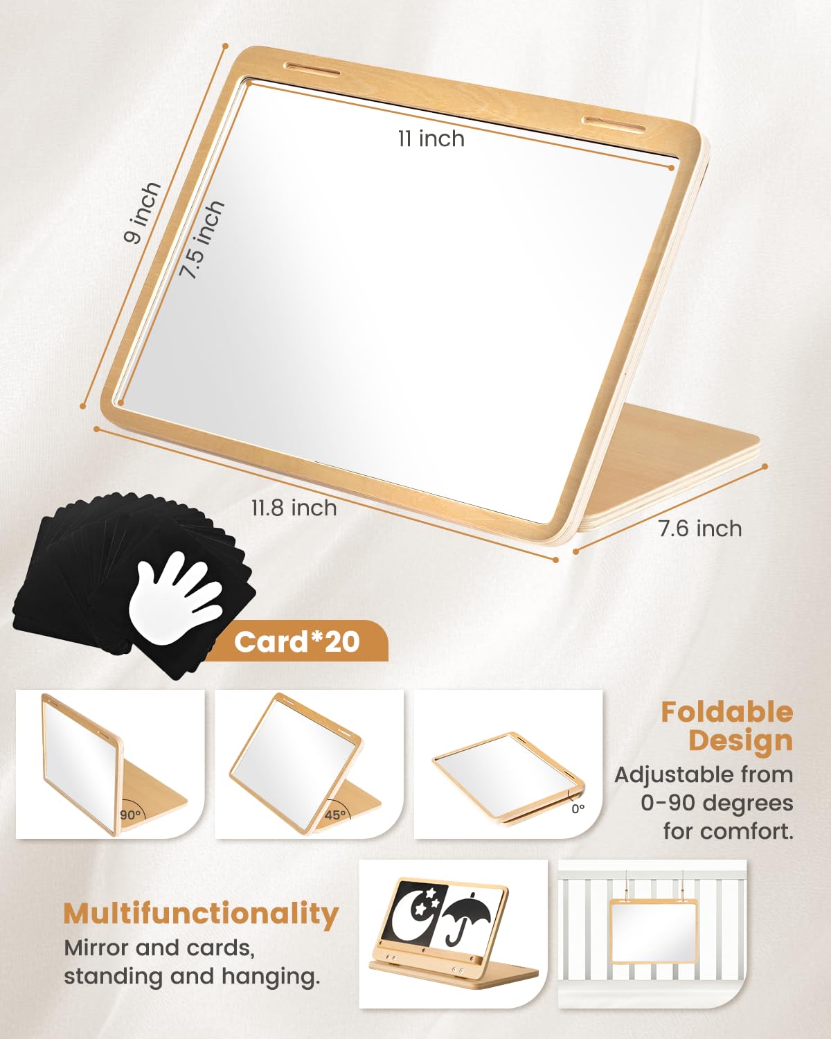 Brezlio Baby-safe wood mirror promotes safe exploration.