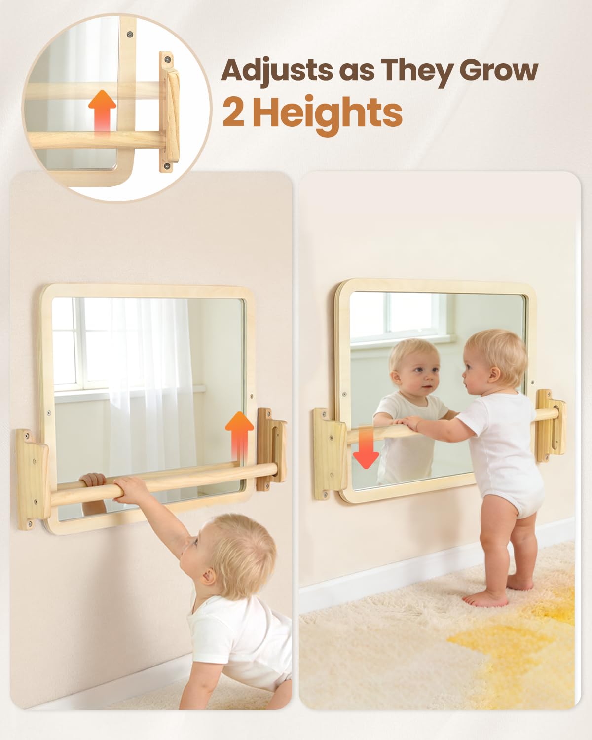 Brezlio wall-mounted tummy-time mirror provides safe reflection practice on the nursery wall