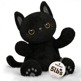 BRICHOEE 5lbs weighted black cat plush close-up of soft fabric for calming hugs