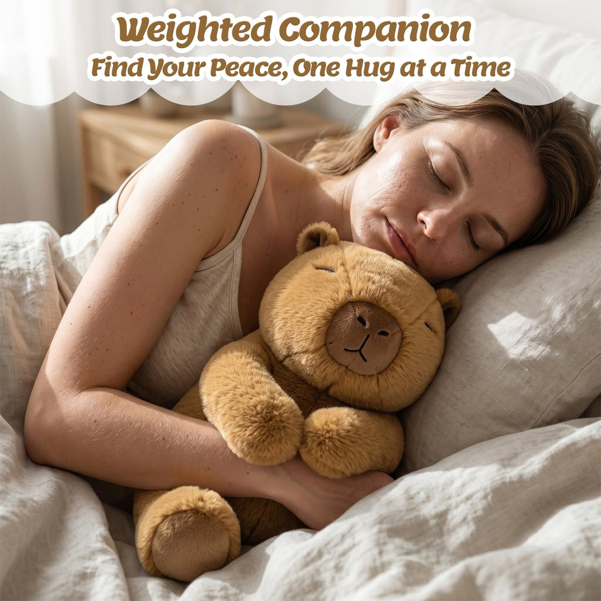 BRICHOEE Capybara weighted plush, beads distribution for even pressure and calm.