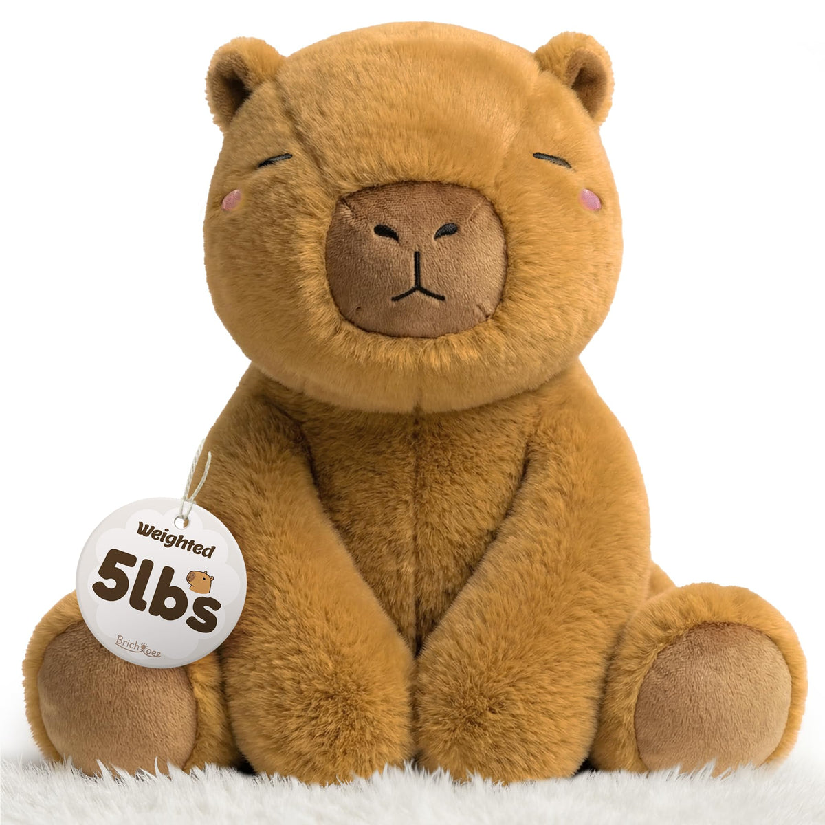 BRICHOEE Capybara weighted plush, front view, inviting cuddles and calming comfort.