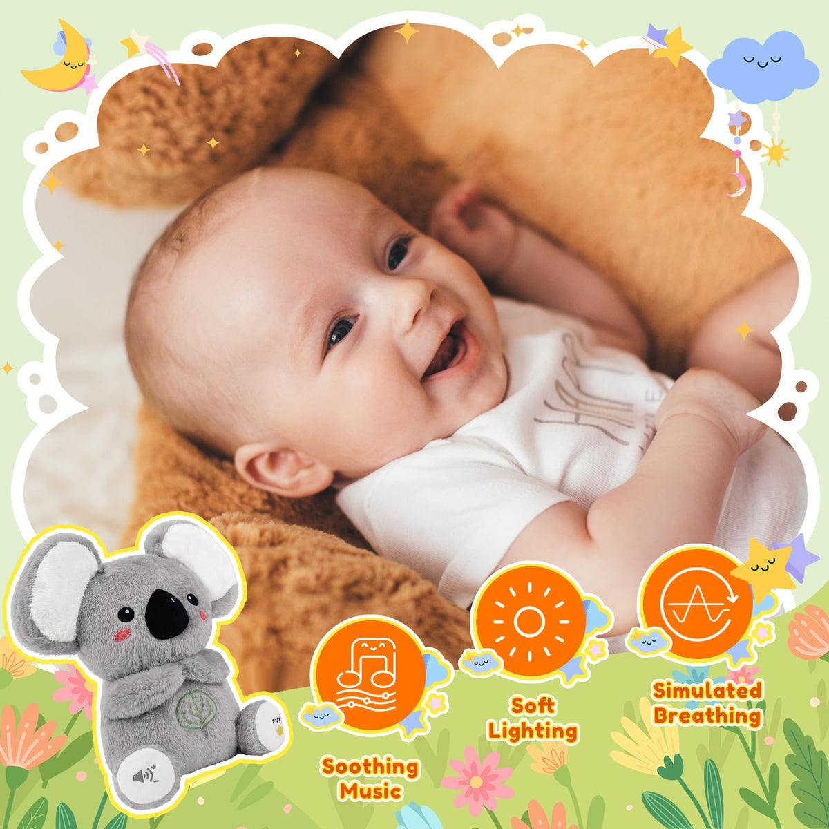 BRICHOEE koala breathing belly glow plush emits soft light for calming nights.