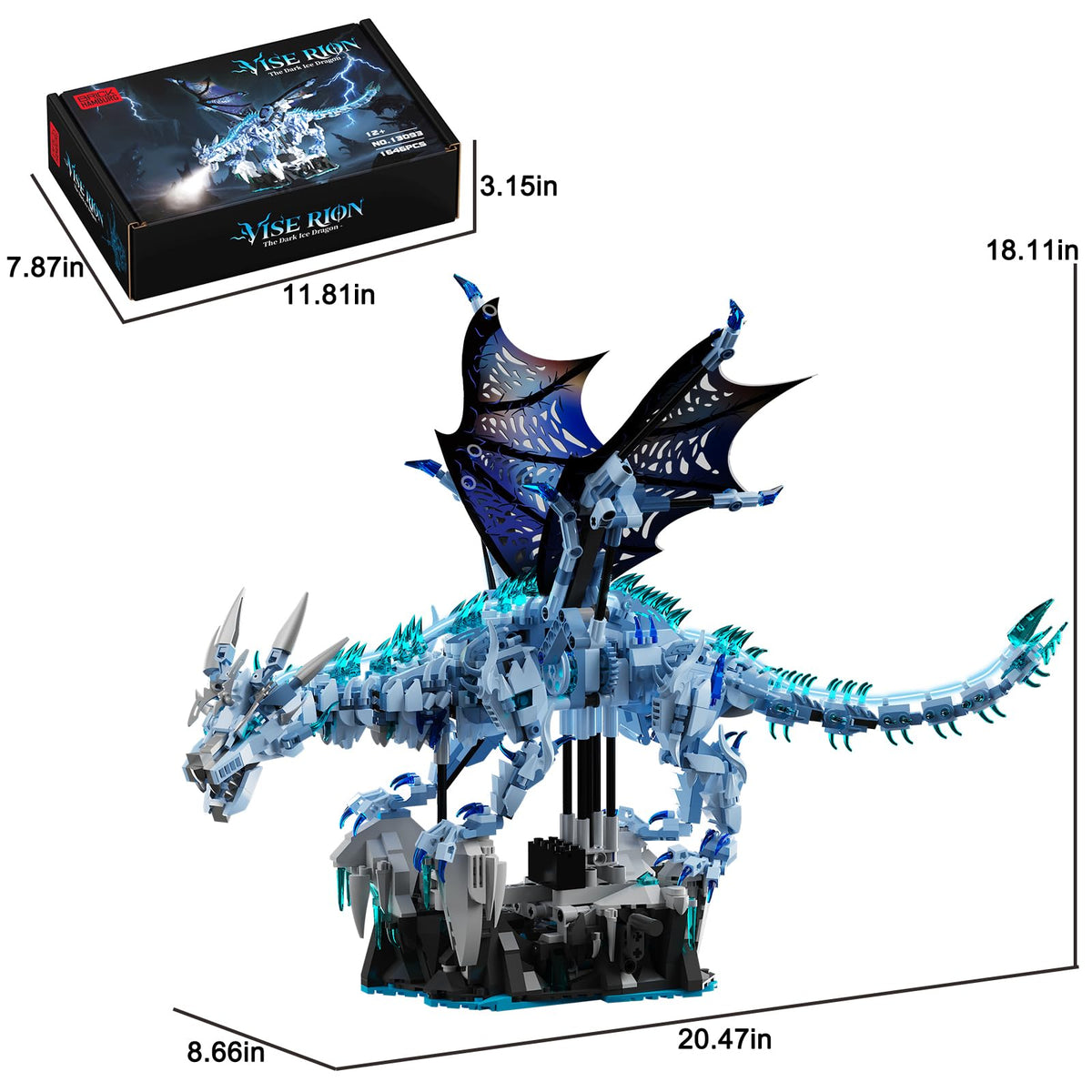 BRICK HAMBURG Ice Dragon wings in motion powered by linked gears for dynamic posing