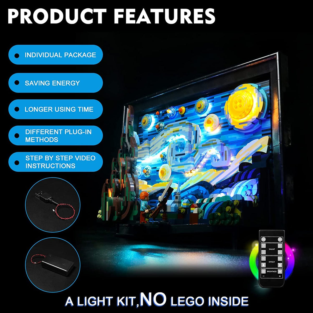 USB cable and AAA battery box power the lights anywhere