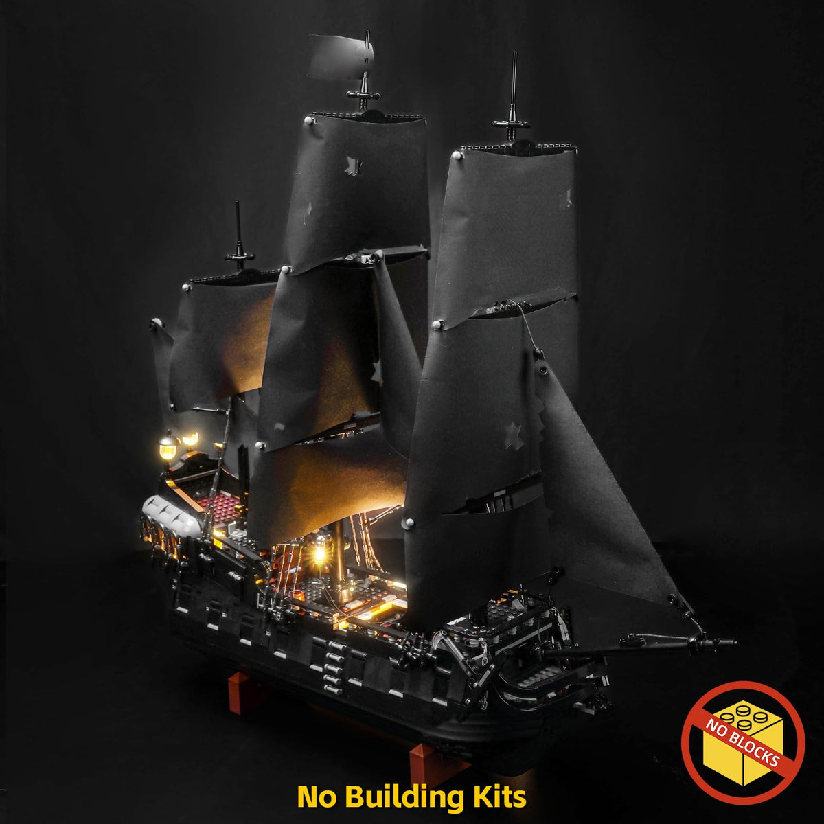 BrickBling LED light for Black Pearl display adds dramatic glow to the model.