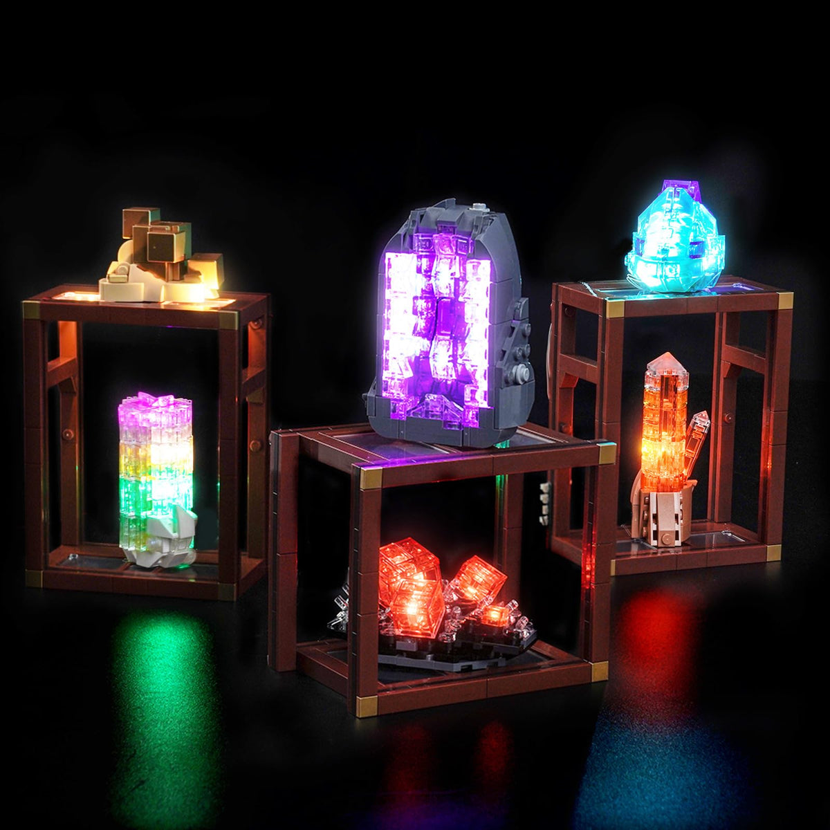 BrickBling LED light kit for Mineral Collection front view with soft glow