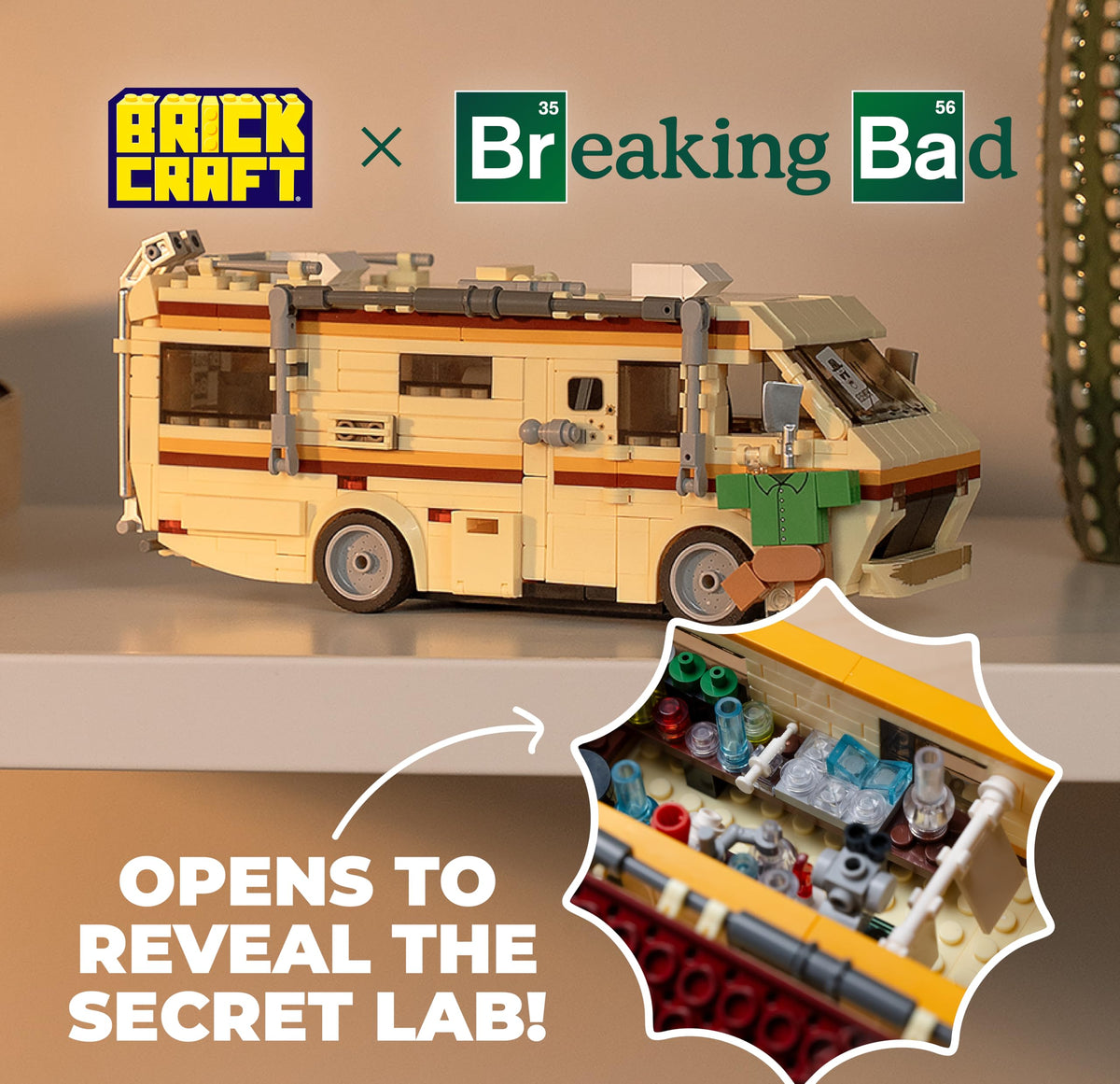 Brickcraft Breaking Bad RV rooftop details add realism for close-up shelf viewing.