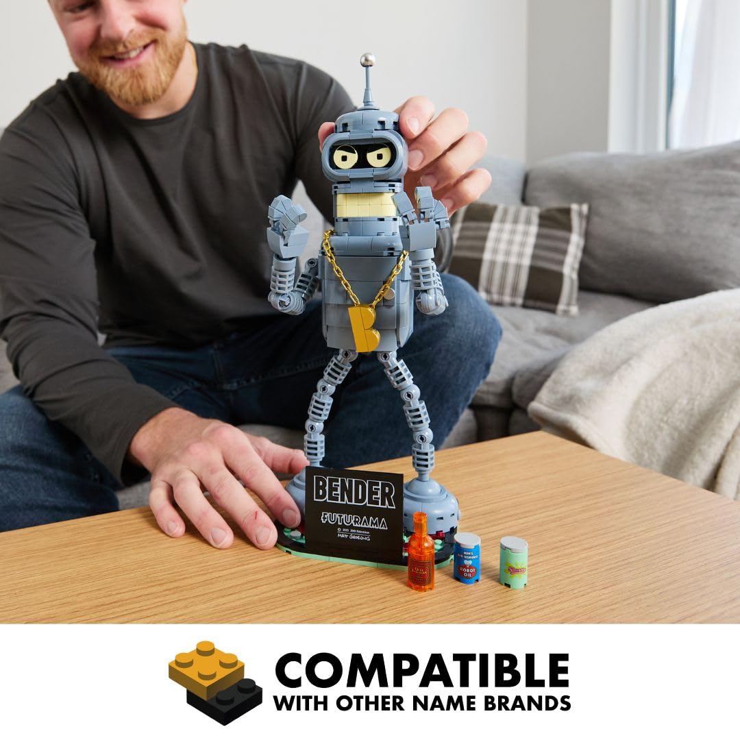 Brickcraft Futurama Bender stands 13.4 inches tall for a striking shelf piece.