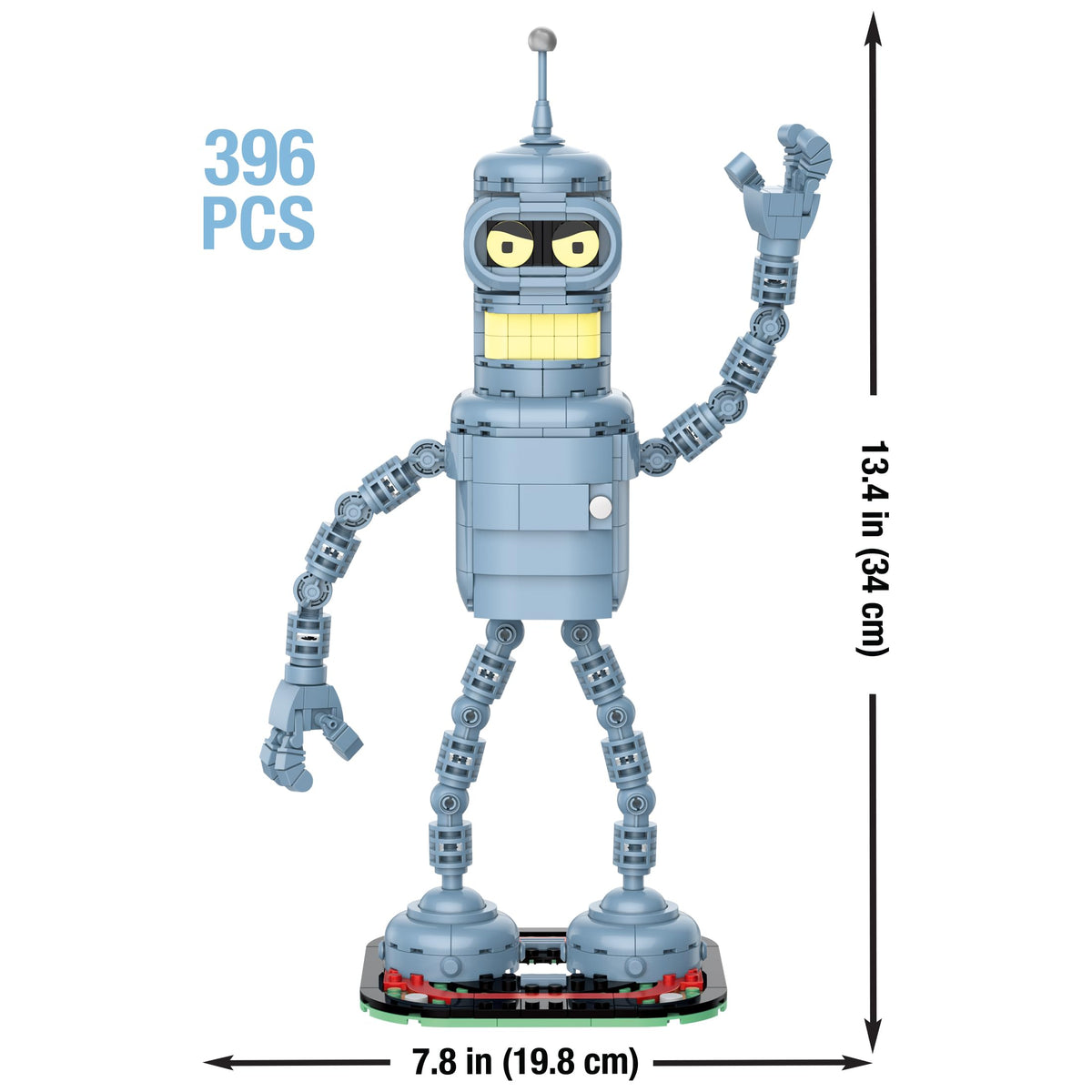 Brickcraft Futurama Bender gold chain pendant adds authentic accessory detail.