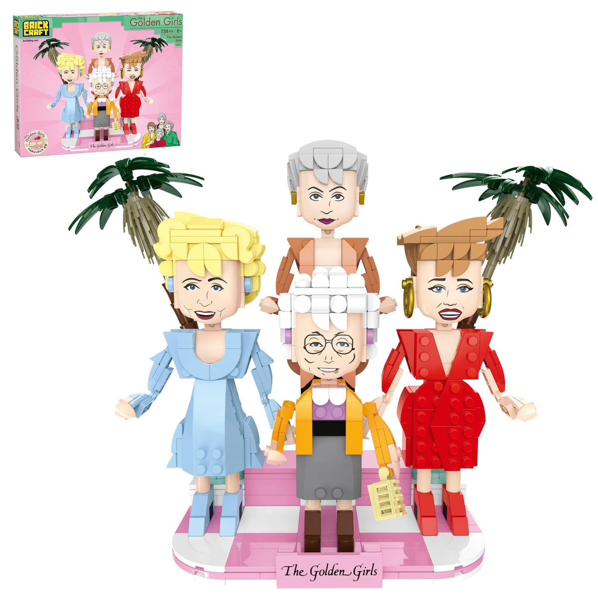 BrickCraft Golden Girls Dorothy figure on brick-built display for nostalgia.
