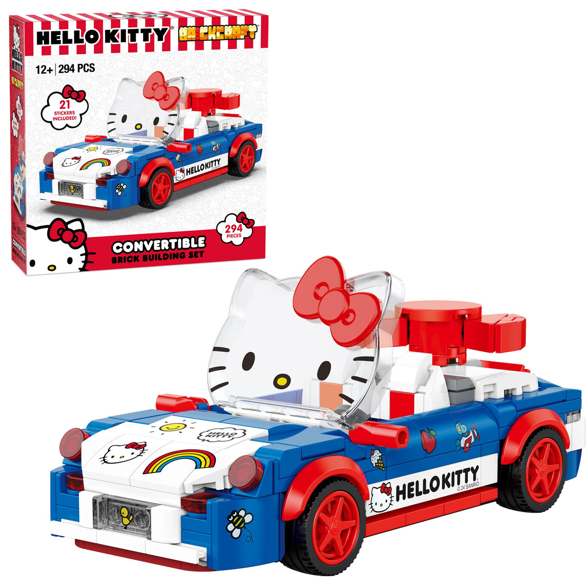 Brickcraft Hello Kitty Convertible wheels for smooth rolling play.