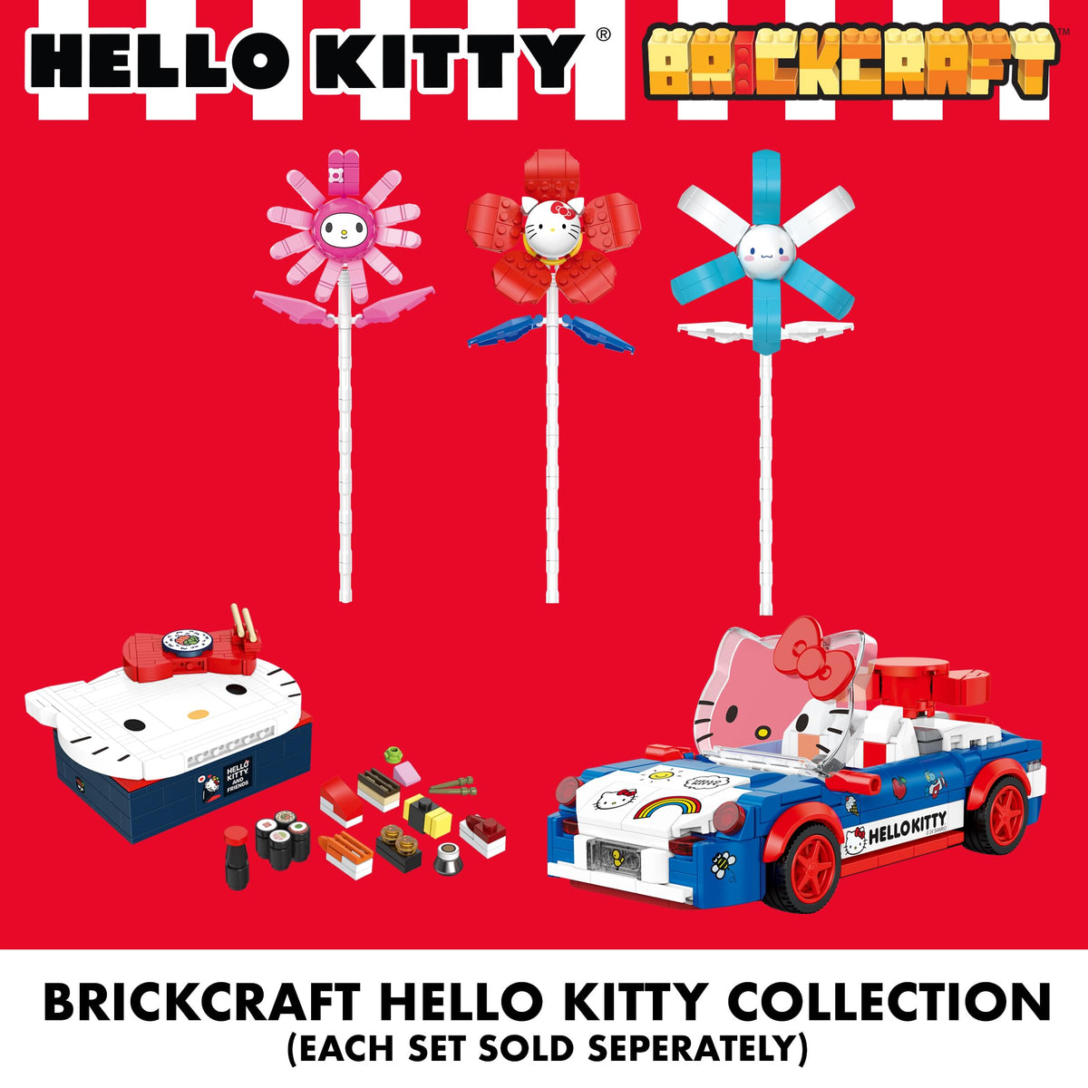 Brickcraft Hello Kitty sticker sheet for customizable vehicle details.