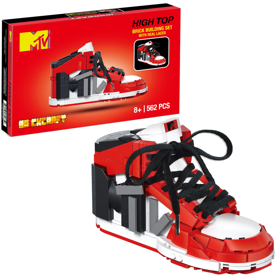 Brickcraft MTV Icon Sneaker assembly shows vibrant bricks for display and creative play